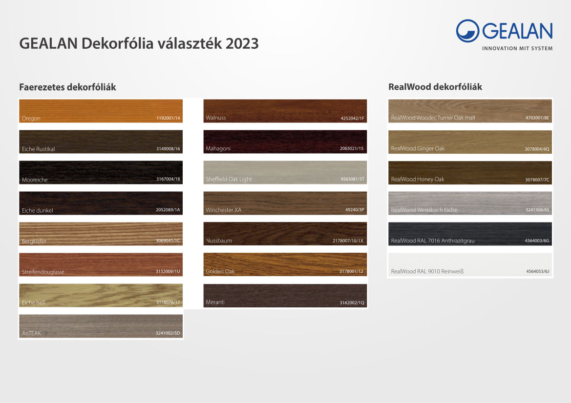 GEALAN Dekorfólia színválaszték, fa erezetes 2023
